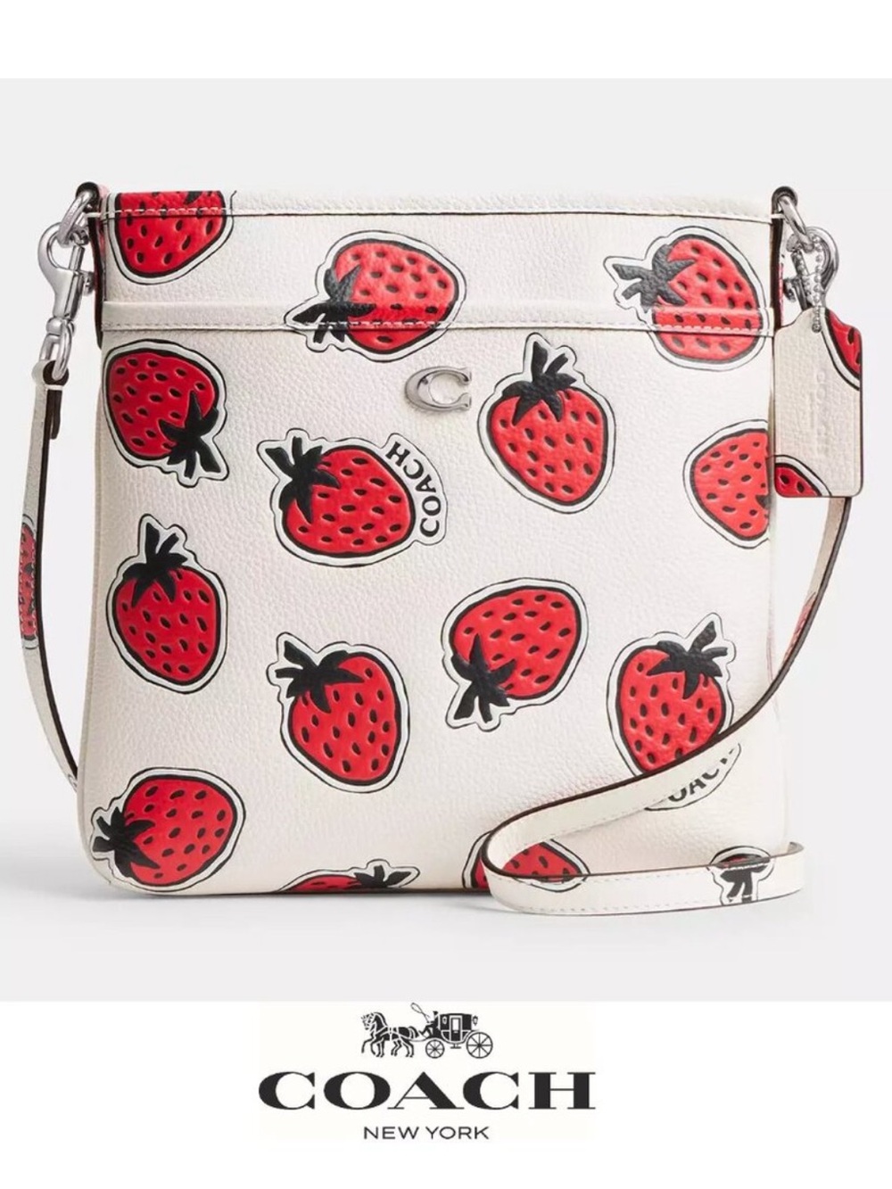 Coach Kitt Messenger Crossbody Bag With Strawberry Print NWT